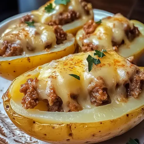 Überbackene Kartoffeln mit Käse und Hackfleisch